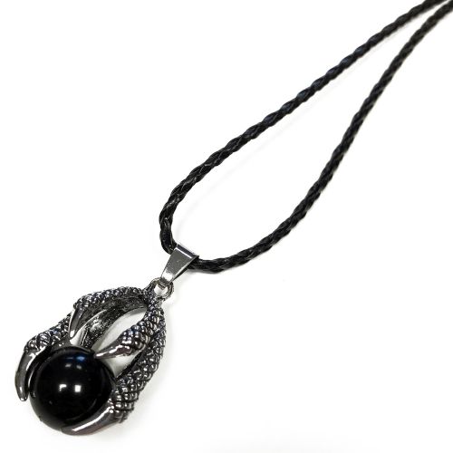 Dragon Claw Gemstone pendant on waxed cord - Black Agate